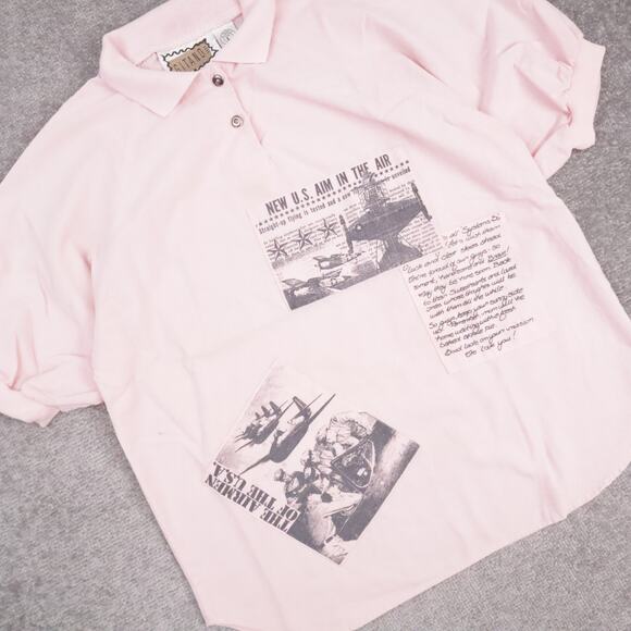 VTG 90s 80s Gitano US Military Printed Large Pink Short Sleeve Collared Shirt - Picture 8 of 9